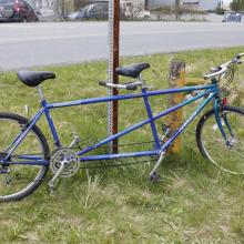 blue adult tandem bike