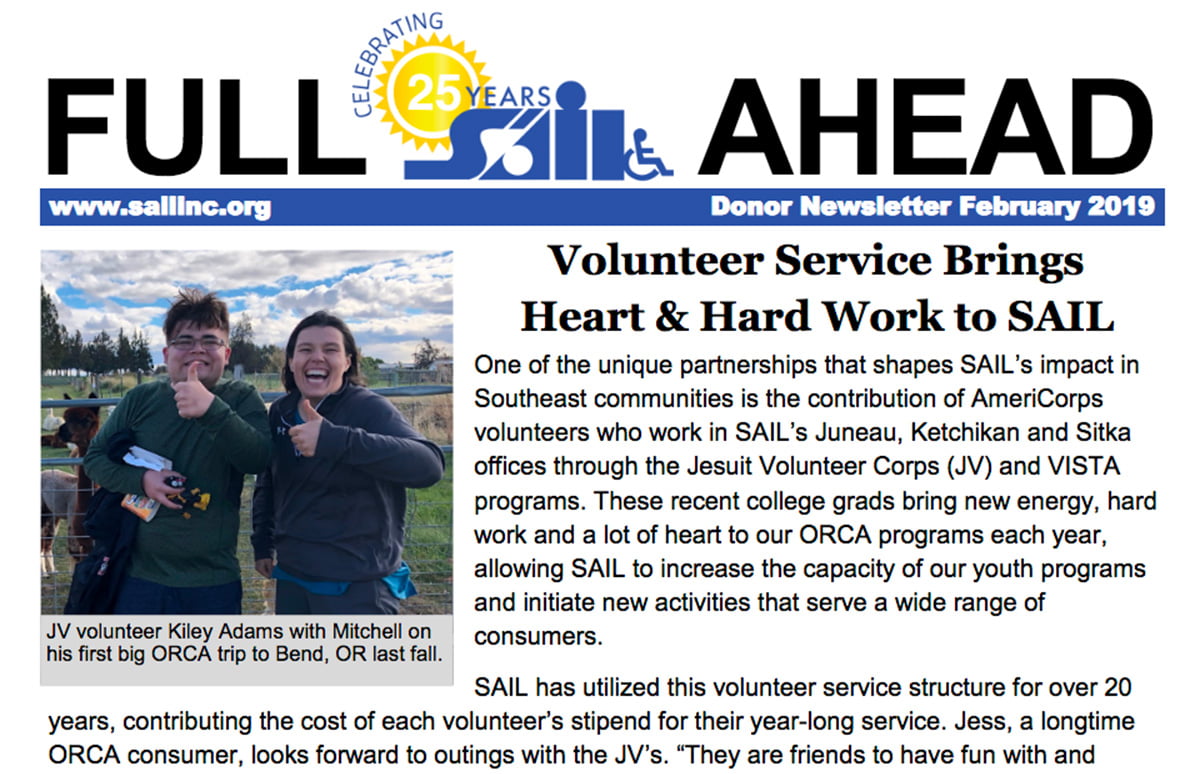 Front page of SAIL's 2019 newsletter.