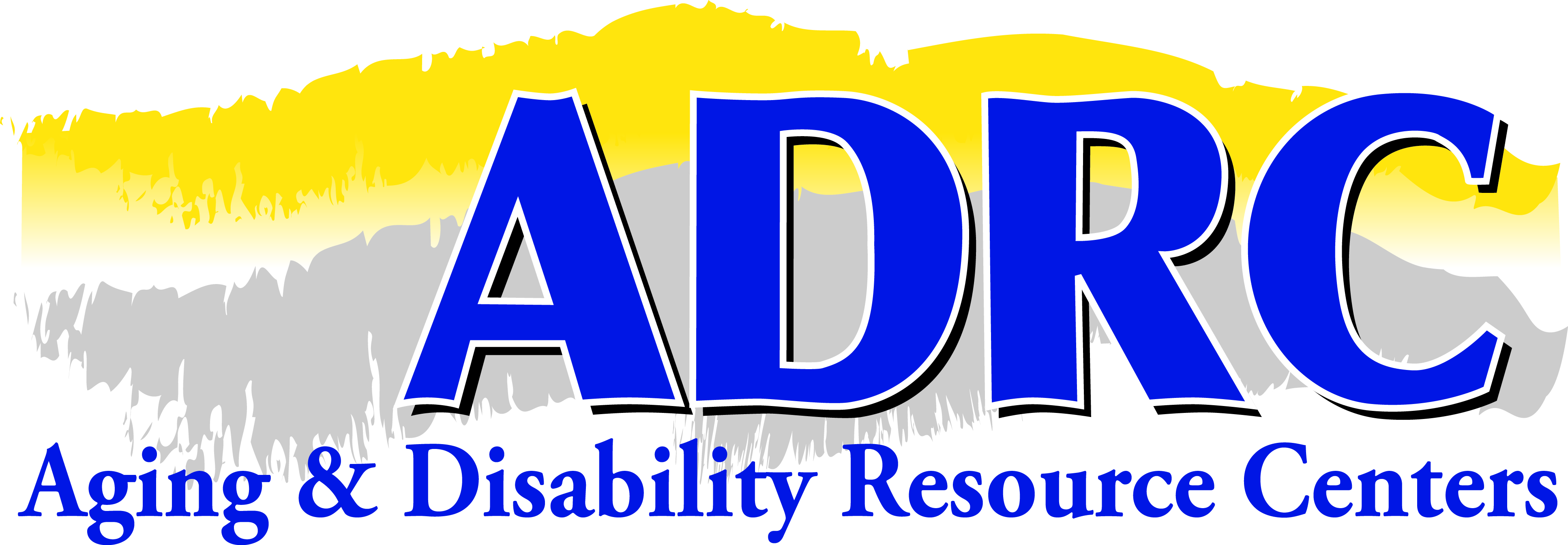 ADRC logo with blue letters and yellow and grey mountian/aurora-like design in background