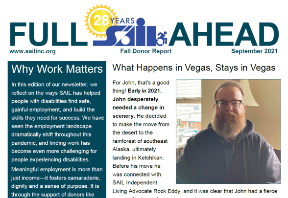cover page of SAIL fall newsletter with Full SAIL AHEAD at title