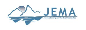 Juneau Emergency Medical Associates logo with a line drawing of mountains reflecting off the water