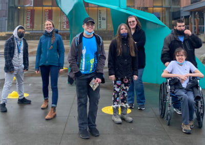 seven young people outside the Alaska state museum