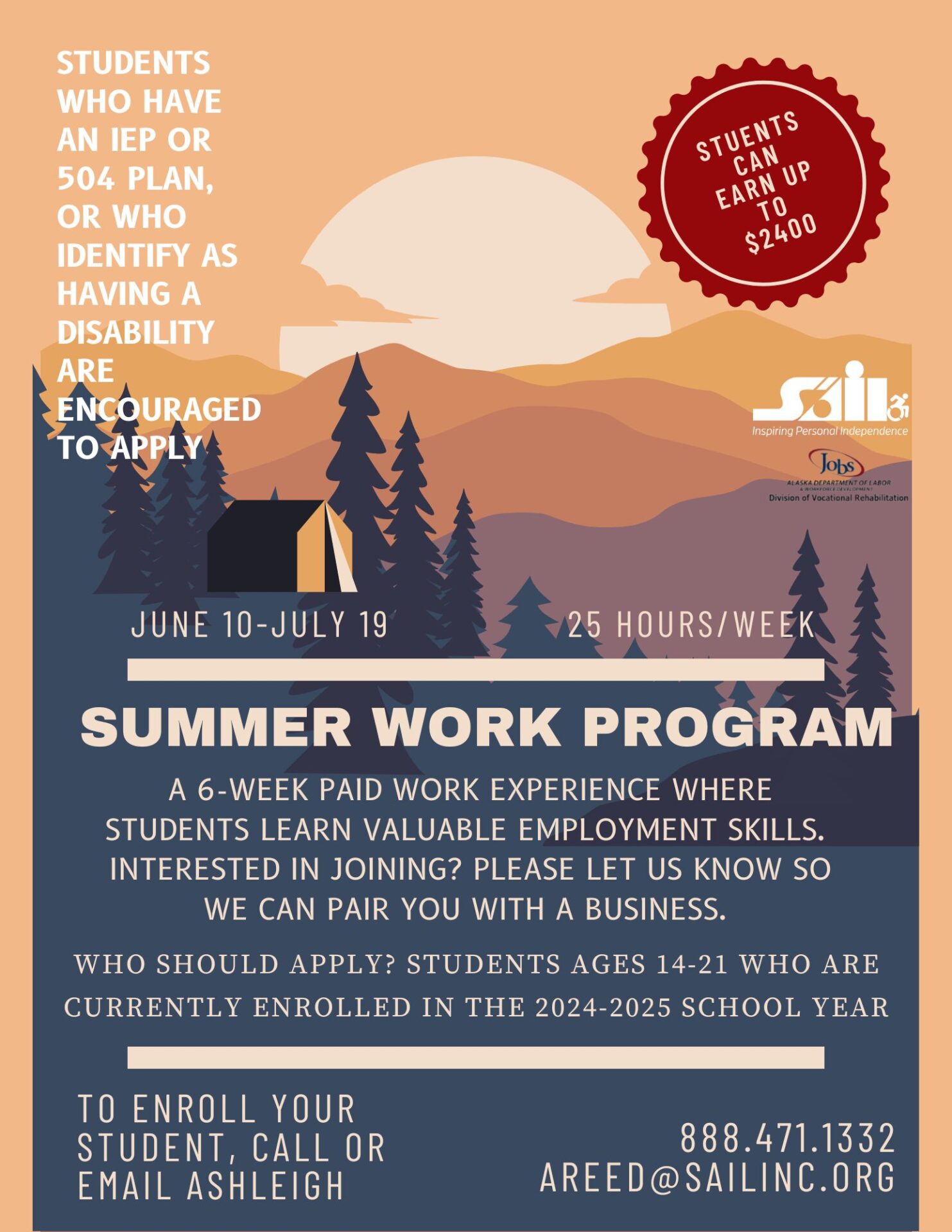 Haines Summer Work Program starts June 10-July 19, 2024. Call Ashleigh at 888.471.1332 for more information. Click on the poster where it will take you to the application to apply.